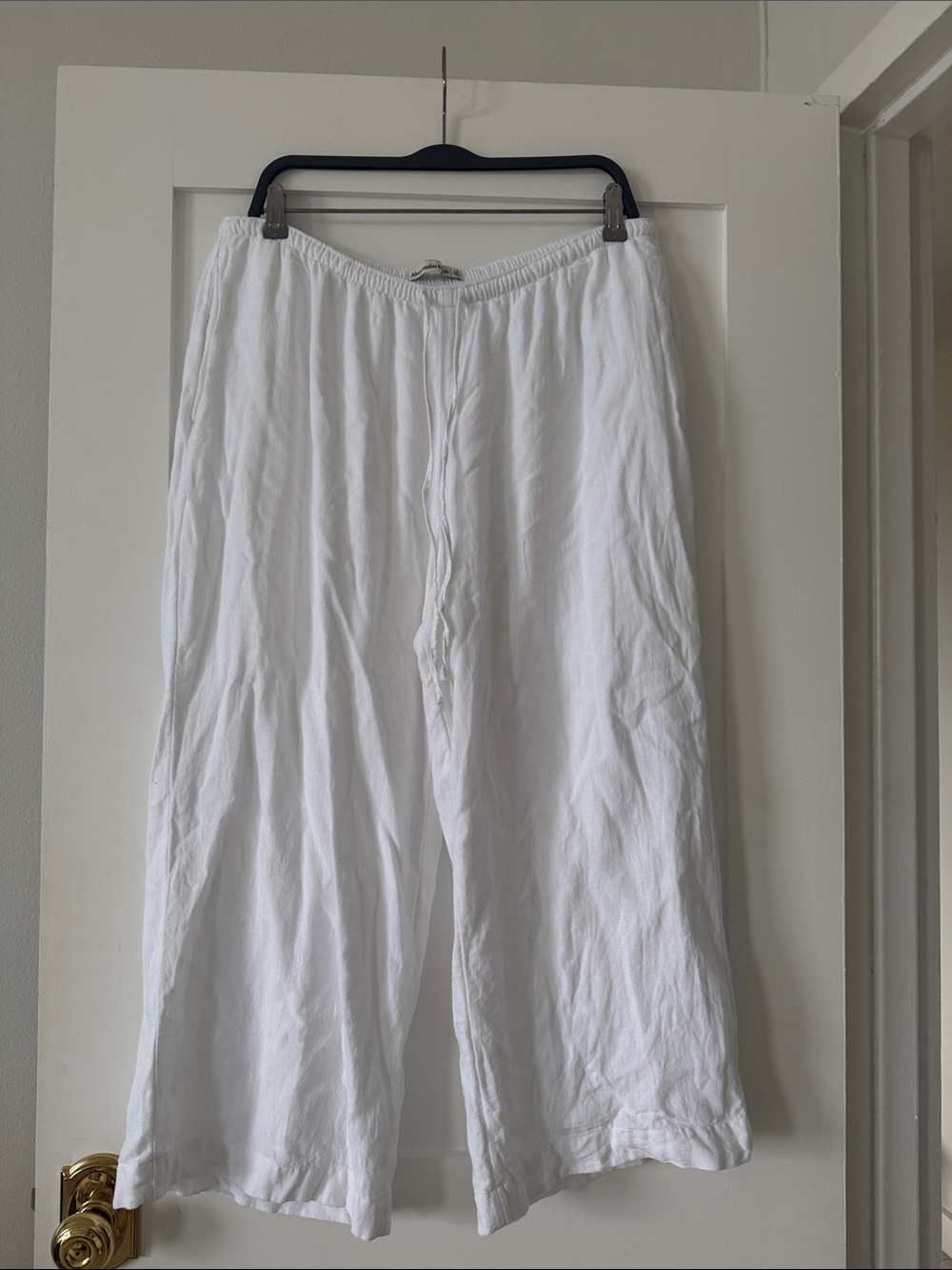 Abercrombie & Fitch White Wide-Leg Linen Pants